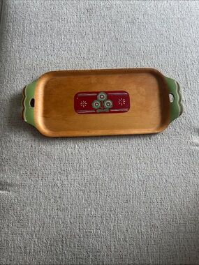 Vintage Overton Handpainted Wooden Serving Tray with Floral Motif -